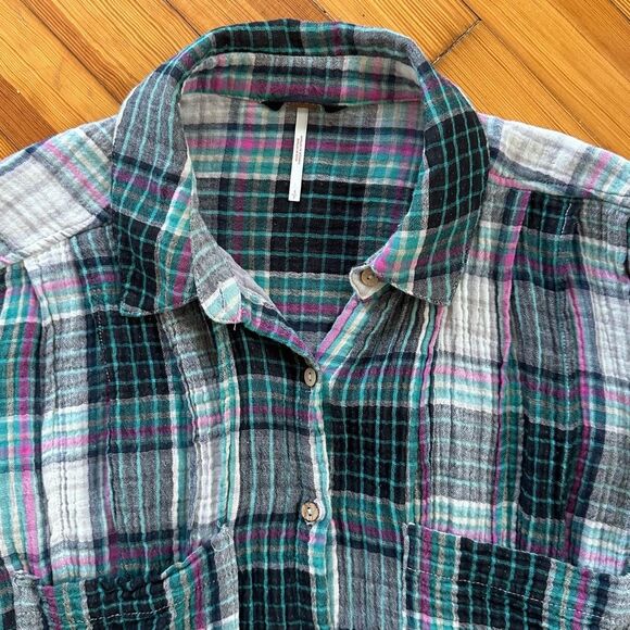 Free People The Voyage Plaid Shirt Dress in Twilight Size S - Picture 4 of 5